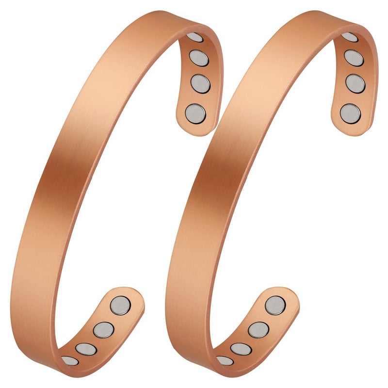 Feraco Copper Magnetic Bracelet for Men Women, 99.99% Pure Copper Cuff Bangle with Effective Neodymium Magnets, Adjustable Jewelry Gifts (Set of 2) - Image 1